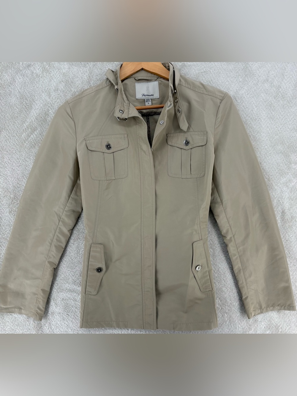 Faconnable Women's Khaki Utility Jacket Size Small Belted Lightweight Safari